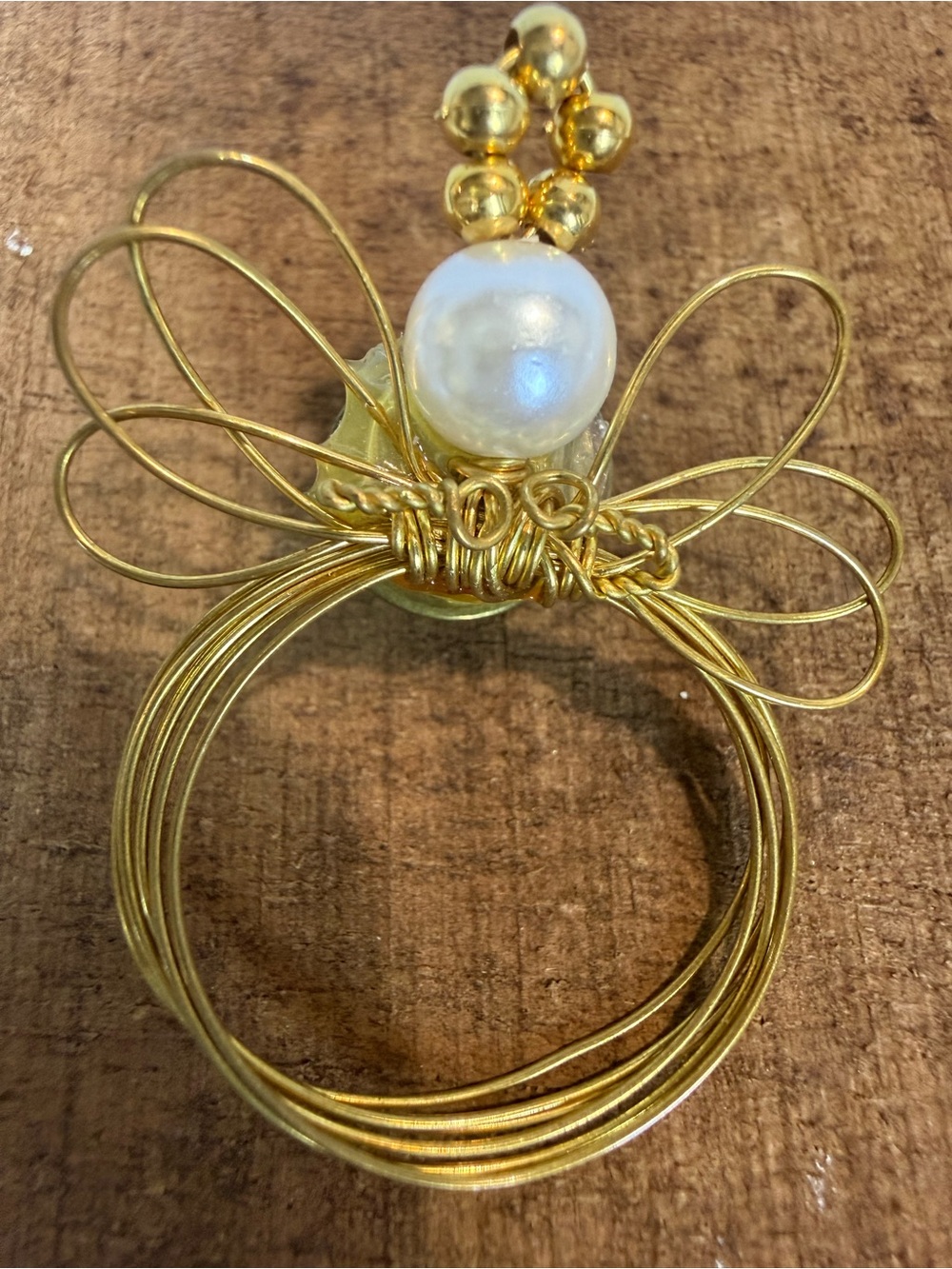 Vintage Gold Tone Angel Brooch Faux Pearl Christmas Holiday Table Decor Angelic